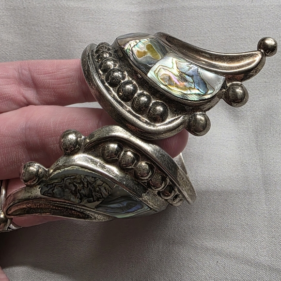 Vintage ALPACA Sterling Silver Abalone Clamp Wrap Bracelet - Picture 3 of 7